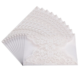 Elegant white laser cut wedding invitations with intricate lace hollow design set