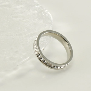 Elegant silver stainless steel eternity ring with shimmering cubic zirconia inlay