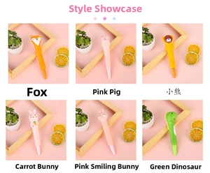 Detail view of colorful cartoon animal toppers on squishy decompression pens