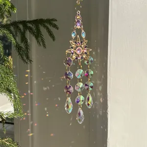 Crystal Suncatcher Wind Chime Sun Moon Heart Colorful Metal Prism Rainbow Maker Window Garden Hanging Home Decoration