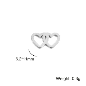 Silver stainless steel double heart hollow pendant charm measuring 6.2x11mm for DIY jewelry
