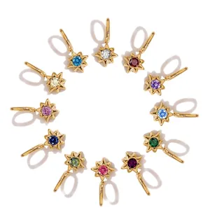 Roestvrij Stalen Geboortesteen Ster Hanger Voor Sieraden Maken DIY Armband Ketting Strass Ingelegd Verguld Kleine Ster Charm