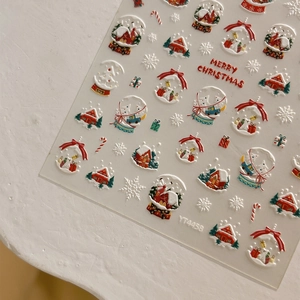 Stickers ongles 5D Noël avec boules de neige et motifs festifs en relief (YT4458)