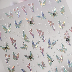 Holographic 3D butterfly and tulip nail art stickers with metallic laser effect