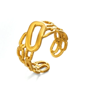 Minimalist 18K gold plated stainless steel chain ring with a smooth rectangle plate