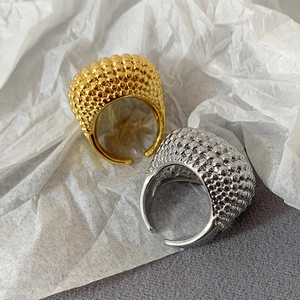 Adjustable open rings in gold and silver finish with textured bead bubble design