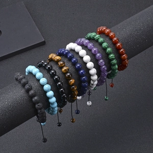 Naturstein Perlenarmband Handgefertigt Edelstein Verstellbare Kordel Lava Tigerauge Amethyst Rosenquarz Unisex Schmuck