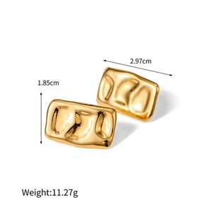 Detail view of 18K gold plated stainless steel earrings with irregular textured finish