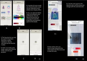 Smartphone app interface for RGB LED curtain lights showing custom scene and color controls