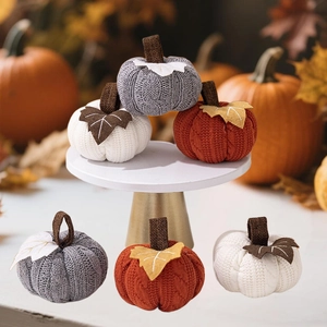Knitted Mini Pumpkin Ornaments Handmade Fabric Soft Stuffed Decor For Thanksgiving Halloween Harvest Autumn Home Table