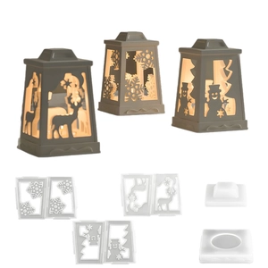 Moule silicone DIY lanterne de Noël avec motifs de cerf et flocon pour veilleuse de nuit