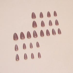 Deep dusty purple almond press-on nails with fine glitter accents 24 pieces set