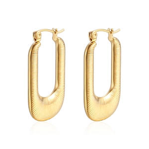 U Shaped Stainless Steel Earrings For Women Minimalist Striped Texture Rectangular Titanium Steel Hoop Earrings Fashion Jewelry