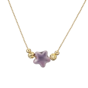 Golden bead necklace featuring a matte purple ceramic star pendant for women