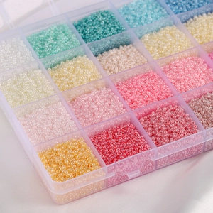 Colorful glass seed bead kit in a transparent storage box for DIY jewelry making crafts