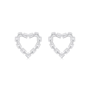 Minimalist S925 sterling silver geometric chain earrings with a heart-shaped silhouette