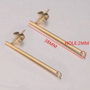 Detailed 38mm gold-plated stainless steel ball post earrings for DIY jewelry making