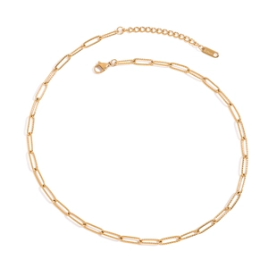 Paperclip Link Chain Necklace Gold Plated Stainless Steel Waterproof Hypoallergenic Minimalist Geometric Jewelry For Women