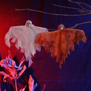 White and orange Halloween hanging skeleton ghost props for bar party scene decoration