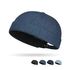 Docker Hat Brimless Cap Denim Washed Cotton Adjustable Metal Buckle Retro Vintage Streetwear Miki Cap For Men