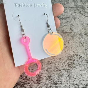 Asymmetric Drop Earrings Acrylic Plastic Iron Hook Bubble Wand Fun Childhood Memory Jewelry For Women Creative Summer