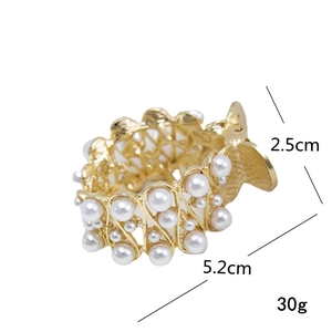 Elegant gold metal hair claw with white pearls for high ponytail hairstyles, 5.2cm size