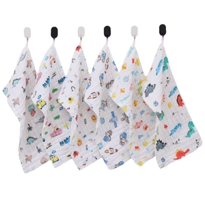 Set of 6 soft 6-layer cotton gauze baby washcloths with various colorful cartoon prints