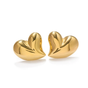 Polished 18K gold vacuum plated heart-shaped stud earrings for women in minimalist style