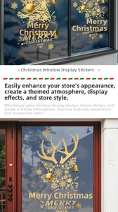Goldenes Weihnachtsfenster-Aufkleber-Set mit Rentieren, Schneeflocken und Bäumen