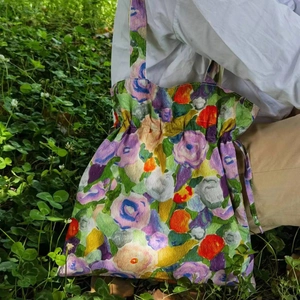 Floral Cotton Canvas Shoulder Bag Women Oil Painting Style Drawstring Large Capacity Artistic Literary Tote Bag