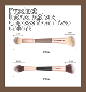 Dual-ended contour and blush brush with fiber bristles and rose gold ferrule detail