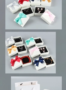 Bowknot jewelry gift boxes in multiple colors with matching white paper shopping bags