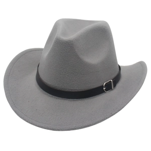 Western Cowboy Fedora Hat Felt Wide Brim With Decorative Belt Buckle Retro Jazz Style Outdoor Fashion Accessories