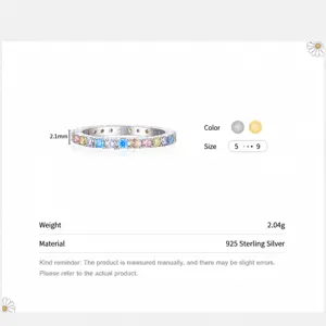 Bague en argent sterling S925 ornée de pierres de zircone arc-en-ciel pour femmes