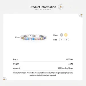 S925 sterling silver ring featuring colorful rainbow cubic zirconia stones for women