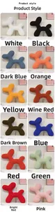Detailed grid showing 12 colors of soft puppy plush pillows in teddy velvet material