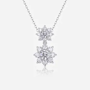 Moissanite Necklace French Style Double Flower Pendant 925 Sterling Silver Clavicle Chain For Women Elegant Jewelry