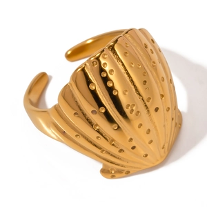 18K gold plated stainless steel shell ring with a polished minimalist open design