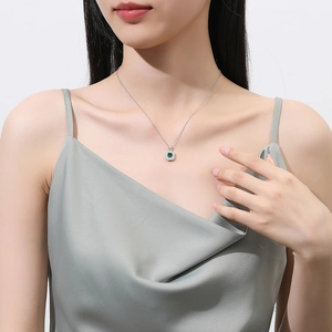 Elegant S925 silver necklace with a square sea-blue gemstone pendant and zircon accents