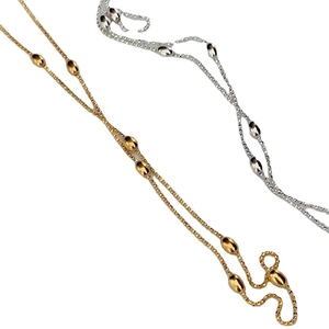 Minimalistische zweilagige Gold- und Silberbohnenkette mit ovalen Metallperlen