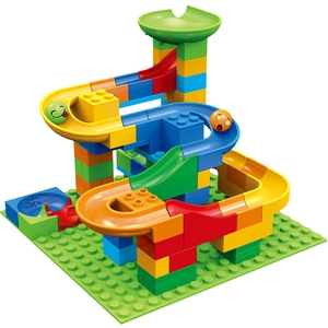 DIY large marble run building blocks set with colorful tracks and smiley face balls
