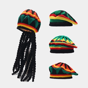 Gorro Rasta Reggae Jamaicano Con Peluca De Rastas Trenzas Rojo Amarillo Verde Negro Punto Disfraz Boina Para Fiesta De Halloween