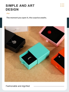 Detailed drawer jewelry boxes in various colors with ribbon pull and soft sponge lining