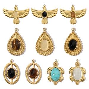 Pendentifs DIY En Acier Inoxydable Avec Pierre Naturelle Vintage Aigle Tortue Goutte D'eau Ovales Pour Création Bijoux Collier