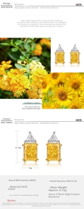 Detail of S925 silver stud earrings with yellow radiant cut high carbon diamonds