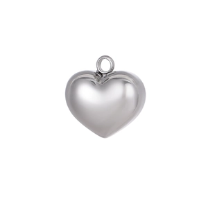 Polished silver heart-shaped stainless steel pendant jewelry accessory on white background
