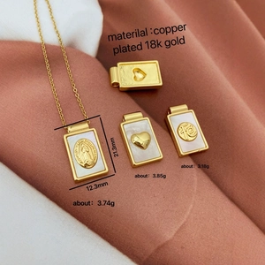 18k gold plated copper necklace with natural mother of pearl shell charms and virgin mary