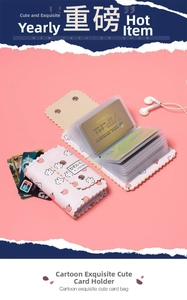 Porte-cartes rose avec plusieurs fentes transparentes et motifs de lapin mignons