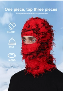 Three-in-one knitted balaclava mask showing plush texture for winter outdoor protection