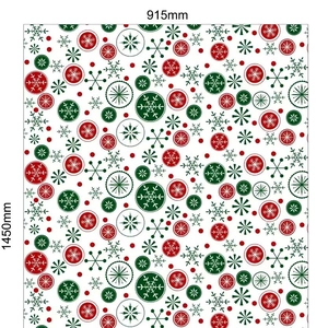 Flat view of Christmas PE gift bag with snowflake patterns, 915mm by 1450mm dimensions